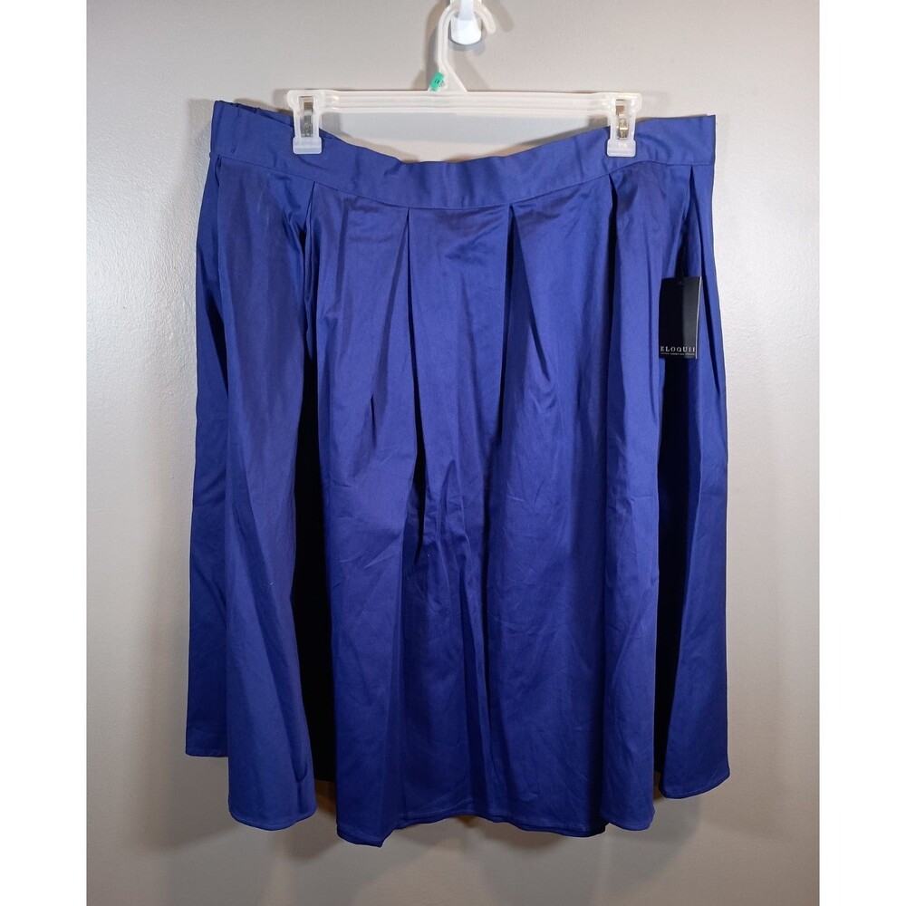 NWT Eloquii Womens Indigo Midi Pleated Flared Skirt Size 24 Cotton